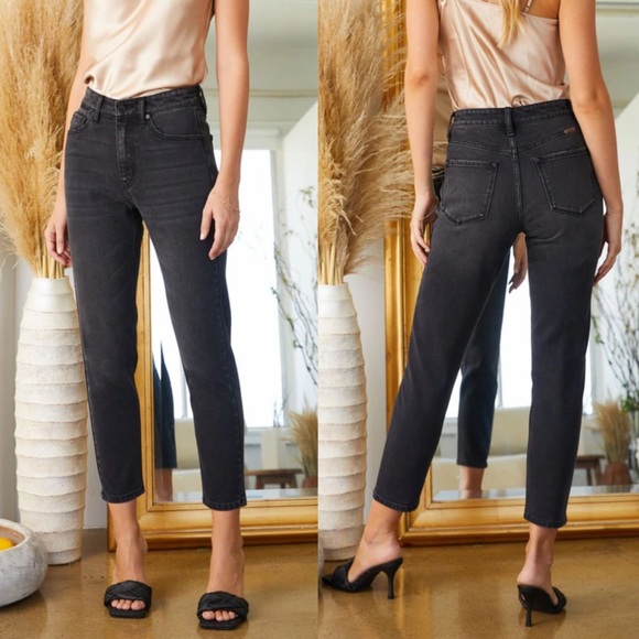 KanCan Denim - NEW KanCan Washed Black High Rise Cropped Mom Jeans size 13/30 NWT